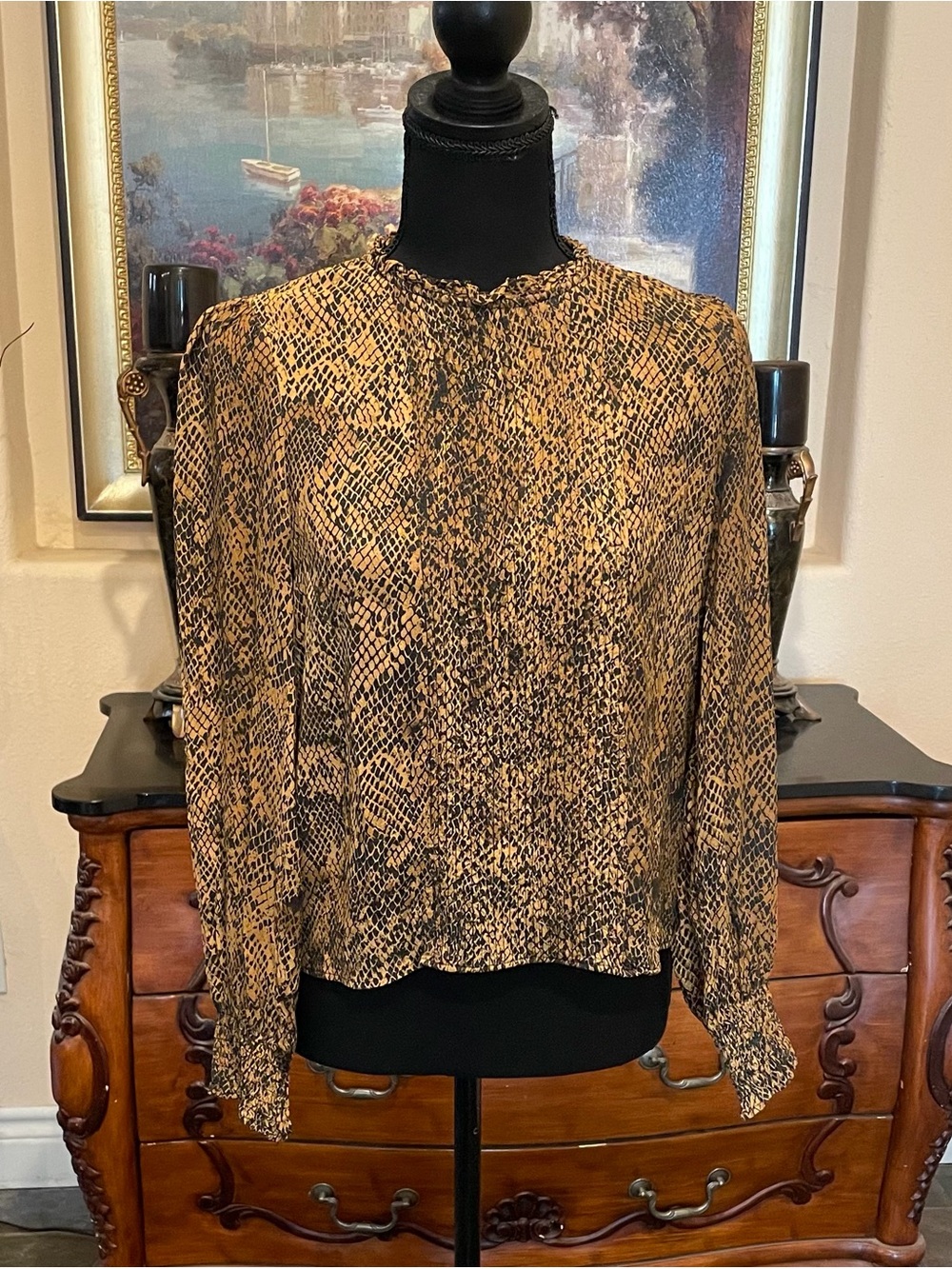 Zara snake print long sleeve blouse